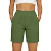Shorts casuales de algodón y lino para mujer, de tiro alto con bolsillos, shorts de verano transpirables de corte holgado para casa, pantalones rectos adelgazantes