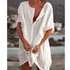 Comercio exterior transfronterizo Europa y América Amazon AliExpress camisa de verano para mujer larga holgada color sólido manga corta camisa mujer