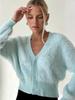 Casaco Cardigan de Tricô Veludo Imitação de Mínk Cor Sólida para Mulheres Outono e Inverno Novo Gola V Solto Moda Manga Longa Top Tendência