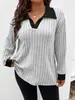 Top de Manga Larga para Mujer Talla Grande Color Sólido Suelto con Cuello en V, Camiseta de Punto Cepillado Costillado, Nuevo de Otoño e Invierno 2025 de Amazon