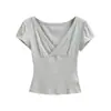 Camiseta de Manga Corta con Escote en V Cruzado Dulce y Picante Pure Desire Verano Nueva Moda Versátil Ajustada Corta Camiseta Básica Hot Girl para Mujer