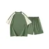 Camiseta de Manga Corta con Bloques de Color de Verano, Pantalones Casuales Rayados, Conjunto de Ropa Deportiva Trendy al Estilo Americano para Exteriores