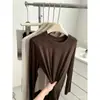 Nova Camiseta Básica de Lã Tencel para Primavera e Outono, Camiseta Redonda Macia e Confortável para Mulheres, Top Solto e Versátil