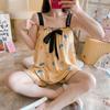 Pijama de Verano Fino para Mujer de Estilo Coreano Lindo para Estudiantes Celebridad de Internet Tirantes Shorts Sueltos Conjunto de Ropa para Casa para el Cabello