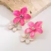 Brincos Pingente Flor de Esmalte Color Block Cravejados com Diamante, Novo Modelo Transfronteiriço Heming Jewelry, Acessórios de Luxo Leve Estilo Resort