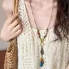 Nuevo collar de cerámica con cuentas de colores retro estilo chino, collar de diseño de nicho bohemio largo estilo étnico
