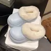 Pantuflas Peludas de Suela Gruesa para Mujer en Invierno, Para Usar al Aire Libre, Forradas de Felpa, Cálidas, Que Aumentan la Altura, Antideslizantes, Impermeables, Pantuflas de Algodón con Puntera para Mujer