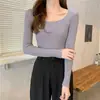 Nova Blusa de Segunda Pele para Mulheres, Roupa Íntima Outono/Inverno, Blusa de Manga Longa com Gola Quadrada, Suéter Elegante de Tricô Fino