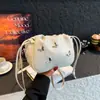 Bolso Pequeño Plateado de Verano para Mujer 2025 Nuevo Bolso Bandolera Tipo Cubo con Cadena de Perlas Bolso de Hombro Cruzado Plegado de Mariposa