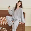 Pijama de mujer para primavera y otoño, manga larga y pantalón largo de algodón puro, estampado floral de dibujos animados dulces, diseño lindo y juguetón, conjunto de ropa de estar de corte holgado