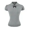 Diseño Único Verano Cuello de Muñeca Adelgazante Estilo Universitario Dulce y Picante Camiseta de Punto de Manga Corta para Mujer Top Corto