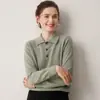Suéter 100% cachemira pura para mujer, top versátil de punto liso, color liso, cuello polo, jersey, cálido suéter de manga larga