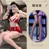 Lencería sexy para mujer, vestido de sirvienta de tres puntos con bragas de entrepierna abierta, uniforme de encaje y lazo