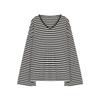 Blusa de Protección Solar a Rayas de Manga Larga para Mujer Verano Estilo Perezoso Cuello en V Holgada Delgada Casual Top de Moda