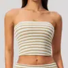 Novo Top de Yoga em Fleece Nevado Dupla Face, Listrado Sem Mangas Ombro a Ombro Slim-Fit Curto Colete Esportivo 4556