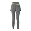 Ropa Deportiva para Mujer Ropa de Yoga Top Corto de Manga Larga Conjunto de Dos Piezas Falsas Pantalones de Fitness Gimnasio Carrera Matutina Entrenamiento Conjunto de Dos Piezas