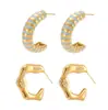Pendientes de Aro Irregulares en Forma de C con Microincrustaciones de Perla de Concha, Color Esmalte Retro Bloque de Color, Personalizados, para Mujer