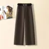 Calças femininas de perna larga, novos estilos outono/inverno, super estilosas, justas, perna reta, comprimento cropped, estilo coreano, plus size, folgadas, modernas para usar fora