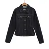 Chaqueta de mezclilla estilo americano, ajustada, con cuello para mujer, adecuada para primavera y otoño, con un estilo retro y casual, caracterizada por una cintura ceñida y mangas largas