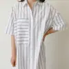 Vestido Camisa Retro a Rayas de Manga Corta Estilo Coreano Verano 2026 por Encima de la Rodilla Vestido Holgado para Mujer