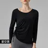 Nuevo Top Deportivo Fino para Mujer 2026, Camiseta de Yoga Redonda con Cordón de Manga Larga, Top para Pilates, Correr y Fitness