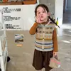 Açúcar de Pera roupas infantis colete de tricô para menina outono novo retrô Fair Isle suéter infantil top roupas para bebê menina