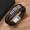 Pulseras de Cuero para Hombre Multicapa Tejidas a Mano de Aleación de Zinc Cuadradas Listas para Usar Estilo Nuevo Retro Europeo y Americano Transfronterizo