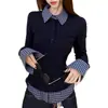 Camisa Feminina Gola Polo Falsa Duas Peças, Temporada Primavera e Outono, Design Moderno, Corte Justo, Camiseta de Manga Longa, Top Base