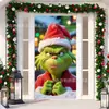 Cubierta de Puerta Decoración de Dibujos Animados del Grinch Cubierta de Puerta Navideña Monstruo Verde Grinch Tela Colgante Tapiz Fondo de Cubierta de Puerta