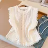 Nueva camisa de encaje de verano estilo chino, blusa de encaje sin mangas, top corto calado A12895