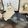 Conjunto de Roupa Estilosa de Verão para Meninas, Novo Estilo para Bebês Meninas, Regata Camisola, Shorts Jeans Infantil, Conjunto Tendência de Três Peças