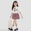 Traje de Falda de Manga Corta con Cuello Polo de Verano para Niñas Estilo Casual Universitario Estilo Coreano Falda de Tartán Tipo Pastel Traje Dulce de Dos Piezas