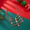 Collar Navideño con Colgante de Muñeco de Nieve con Campana, Goteo de Aceite Transfronterizo Europeo y Americano, Cuentas de Arroz Bloqueado por Color Retro para Mujer, Collar para Fiesta Navideña