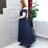 Vestido de Talla Grande Hombros Descubiertos en Azul Oscuro 100kg para Anfitriona de Reunión Anual, Banquete, Efecto Adelgazante, Examen de Desempeño Vocal