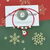 Pulseiras de Natal Mais Vendidas na Europa e América, Sino, Floco de Neve, Peças de Liga de Zinco e Argila Polimérica do Papai Noel, Pulseiras Trançadas à Mão