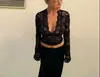 Amazon Transfronterizo Europeo y Americano Verano y Otoño 2024 Color Sólido Ajuste Delgado Body de Encaje Sexy de Manga Larga Camisa Base para Mujer
