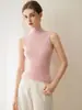 Colete de malha 100% cashmere puro com gola semi-alta para mulheres, novo top base de malha sem mangas slim fit misturado primavera 2026