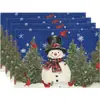Temu Mantel de Mesa Navideño Invierno Lino Almohadilla Aislante de Calor Cuadros Muñeco de Nieve Estampado Mantel de Lino