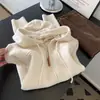 Suéter de tricô com capuz e mangas compridas, na cor damasco, com modelagem solta, adequado para usar em camadas ou sozinho, feminino, outono 2026, top estiloso para baixinhas