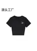 Camiseta Negra de Verano Nuevo Estilo con Cuello Redondo y Manga Corta para Mujer con Diseño de Letras Americanas, Top Corto Ajustado