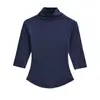 Novo Estilo de Início de Primavera Menina Picante Nicho Gola Alta Lã Manga Média Top com Gola de Liocel Camiseta Emagrecedora Ajustada na Cintura