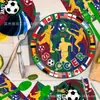Mm358 Conjunto de Mesa para Festa com Tema Copa do Mundo de Futebol para 8 Pessoas, Conjunto de Quatro Peças, Pratos de Papel para Decoração de Feriado, Guardanapos de Papel, Copos de Papel