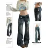 Jeans Retro Americanos de Pierna Ancha Rasgados para Mujer, Estilo Otoño Nuevo, Chica Popular, Pantalones Acampanados Rasgados Adelgazantes