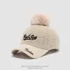 Gorra de béisbol retro estilo Ins para niños de lana de cordero de los Red-Sox, gorra de bloques de color con pompón para otoño e invierno