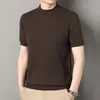 Popular camisa de punto nueva para hombre, suéter de punto fino de manga corta, camiseta básica suave de manga corta para hombre