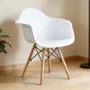 Silla de comedor con reposabrazos para recepción, carcasa de plástico integrada, patas de silla de madera maciza, adecuada para restaurantes de comida rápida, propiedades de alquiler y uso doméstico como asiento de ocio