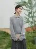 Suéter de Tricô Polo com Gola Xadrez e Franjas de Mohair para Mulheres, Outono 2026, Top com Silhueta Solta e Casual na Gola