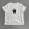 Camiseta de Manga Curta com Estampa de Gato Taihao Wear Flocado para Bater Leite Verão Nova Gola Redonda Jaqueta Casual Feminina