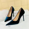 3739-5 Moda Europea y Americana Simple Grueso Gamuza Banquete Tacones Altos Zapatos de Mujer Tacones de Aguja Punta Fina Poco Profundos Zapatos de Salón