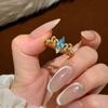 Anillo Lágrima Azul Corona Gota de Agua para Mujer Lujo Ligero Exquisito Estilo Palacio Retro Francés Anillo Abierto Personalizado para Dedo Índice